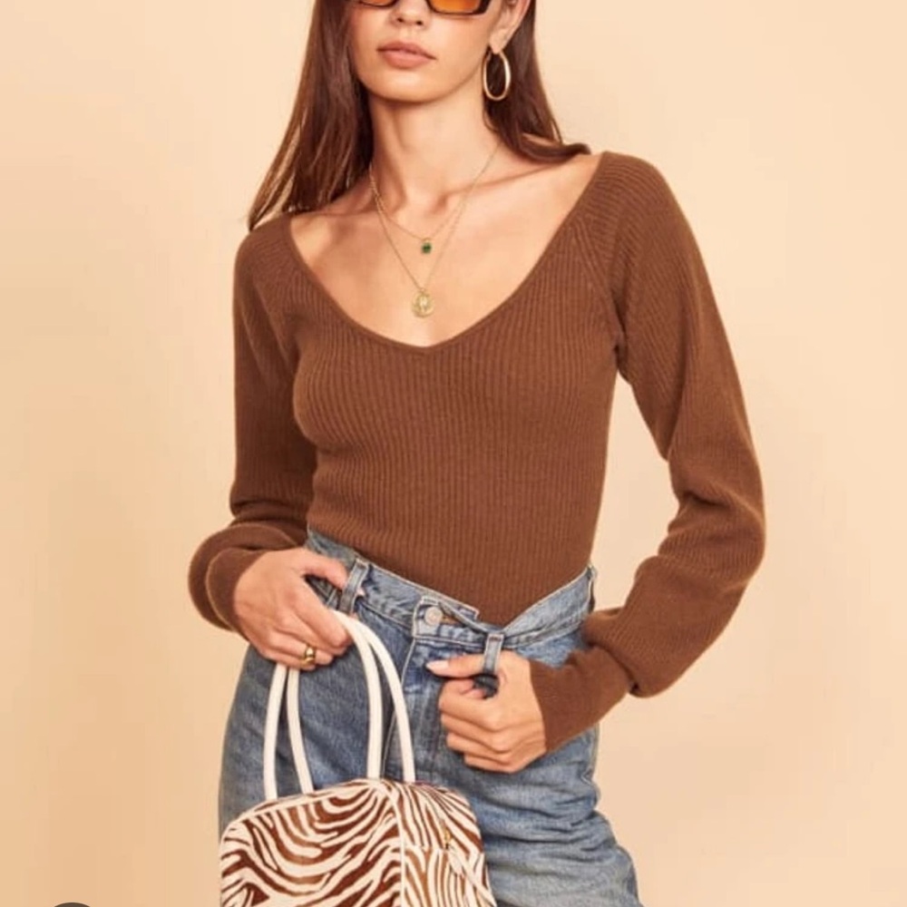 REFORMATION Hart Cashmere Sweater, Cinnamon, XL